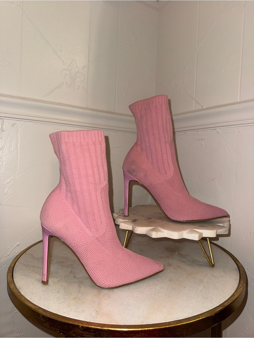 Steve Madden Pink Knit Sock Stiletto Booties